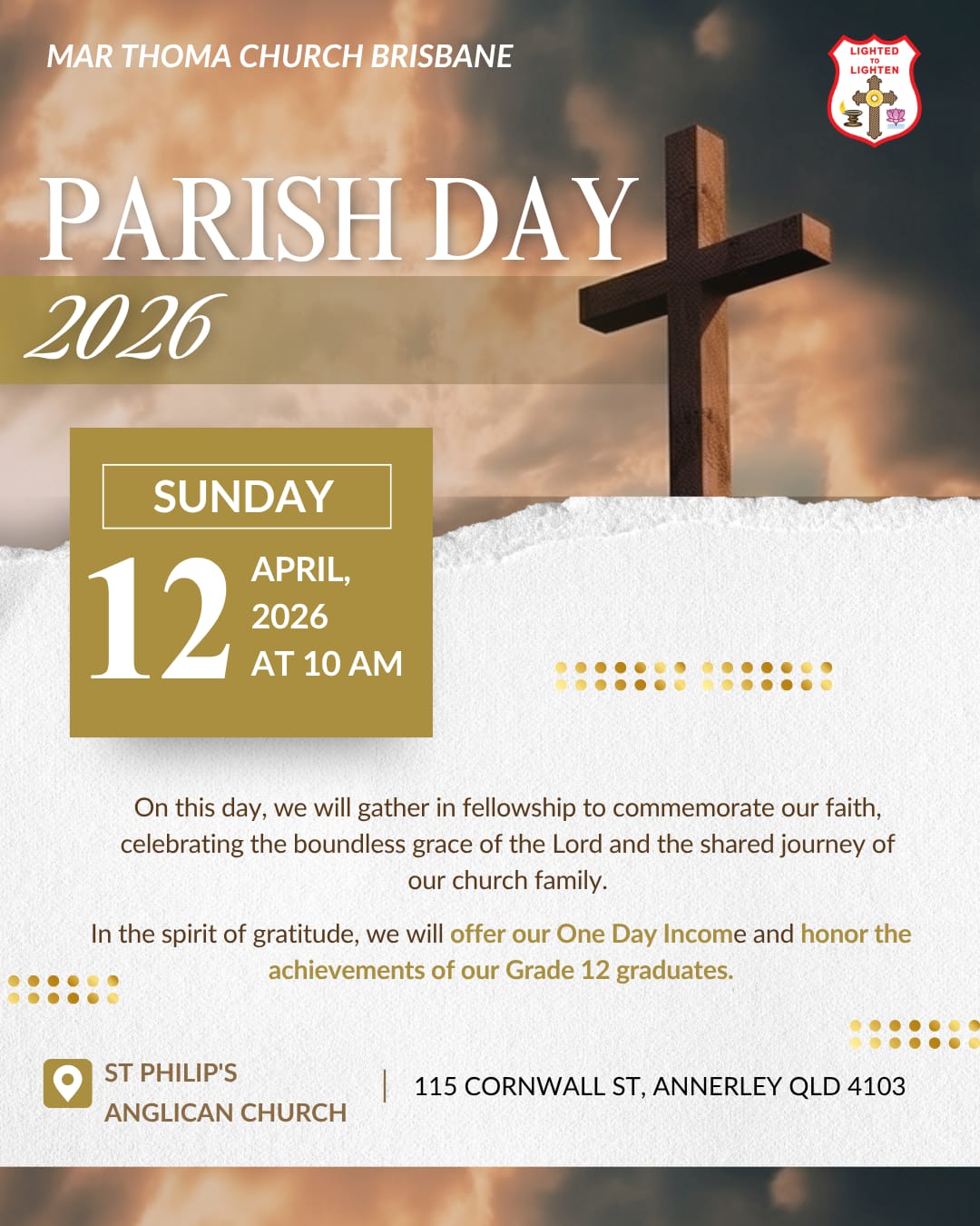 Parish Day 2026, One Day Income Collection and Memento for Grade 12